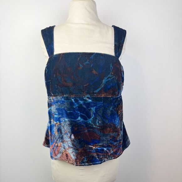 Pilcro Velvet Flyaway Top Blue Burnout Open Back Tank Size M - Picture 2 of 11